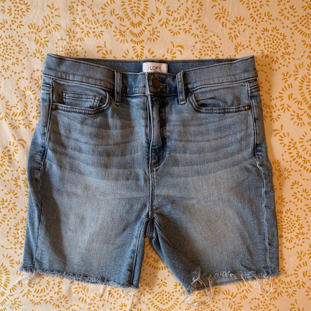 LOFT Light Blue Denim Frayed Hem Shorts